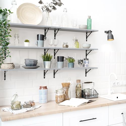 Kaboon 36 inch Long 10 inch Deep Floating Shelves for Wall Set of 2, Large Open Shelves Wall Mounted, Space Saving Home and Commercial Use, Gray - Image 2