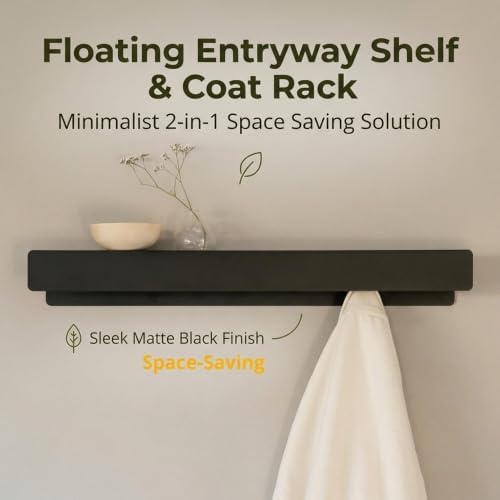 Coat Rack Wall Mount, 2-in-1 Wall Floating Shelf with 8 Hidden Coat Hooks - Image 5