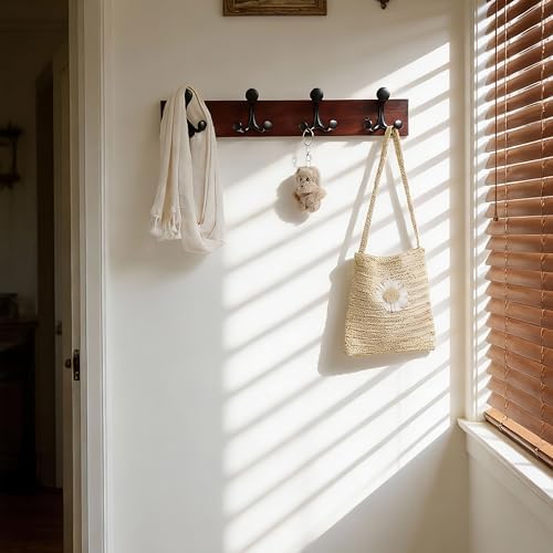 SKOLOO 24-Inch Cherry Wood Coat Rack Wall Mount with 4 Triple Hooks - Ideal for Family Entrances, Classrooms, and Pet Supplies Storage - Perfect Coat Hooks for Wall - Image 3