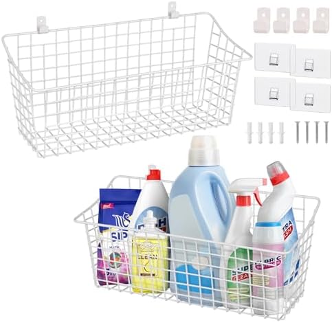 Large Wall Hanging Baskets 2 Set Rubber Coating Shelving Organizers(White) by LIGHTDUST