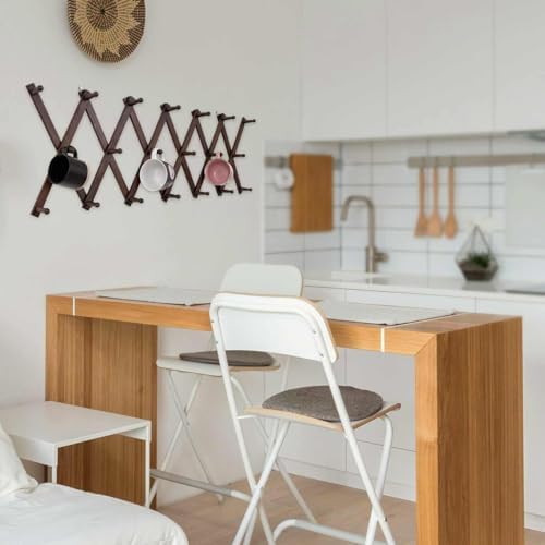 SCUNDA Accordion Wall Hanger with 20 Hooks, Expandable Wall Hat Display Rack, Wooden Wall Hook for Coat, Hats, Baseball Caps, Coffee Mug, Jewelry(Brown) - Image 5