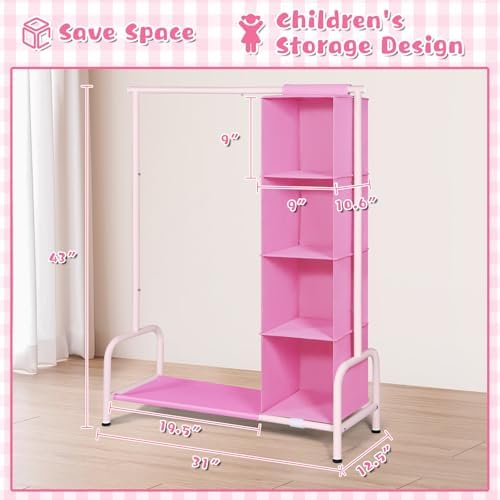 Univivi Kids Clothing Rack with Hanging Organizer, 43 Inch Tall, Pink - Image 3