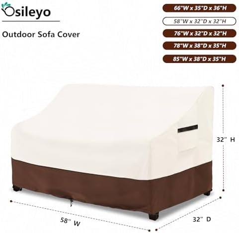 Outdoor Couch Cover,100% Waterproof 2-Seater Outdoor Loveseat/Bench Cover,Patio Furniture Covers,58" Wx 32" Dx 32" H,Beige&Brown - Image 2