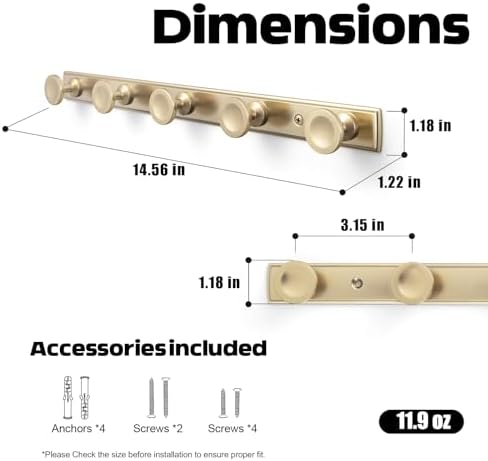 Coat Hook Wall Mounted,Champagne Bronze Zinc Alloy with 5 Hooks - Image 2