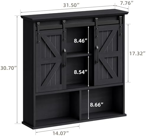 Vabches Bathroom Wall Cabinet, Farmhouse Medicine Cabinet, Black - Image 2