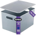 Superio Ribbed Collection - Decorative Plastic Basket Open Home Storage Bins Organizer, Blue Containers for Organizing Closet Storage Bins for Shelves (Bin with Lid- Extra Large (22 Liter), 1 Pack) by Superio