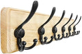 Dseap Coat Rack Wall Mounted - 24" Long 6 Tri Hooks, Heavy Duty Wooden Wall Coat Hanger Coat Hook for Clothes Hat Jacket Clothing, Weathered Light Natural and Black by Dseap