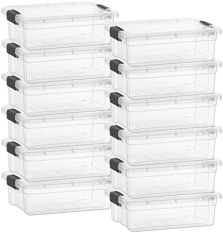 Superio Clear Storage Boxes with Lids, Plastic Container Bins for Organizing, Stackable Crates, BPA Free, Non Toxic, Odor Free, Organizers for Home, Office, School, and Dorm (4.5 Quart, 12 Pack) by Superio