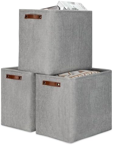 DULLEMELO Large Storage Baskets for Blankets Living Room 51L Canvas Storage Baskets for Organizing 3 Pack Collapsible Baskets Bins for Organizing Home Office with Handles (Grey) by DULLEMELO
