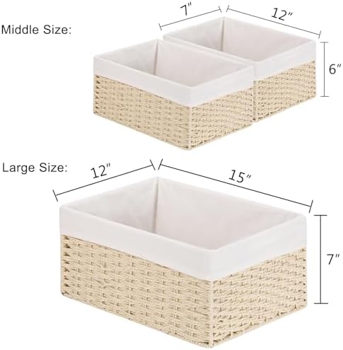 Vagusicc Wicker Basket, Set of 3 Hand-woven Storage Baskets for Organizing, Decorative Bathroom Wicker Storage Basket Bins with Handles, Small Toilet Paper Storage Baskets for Shelves & Decor, Beige - Image 3