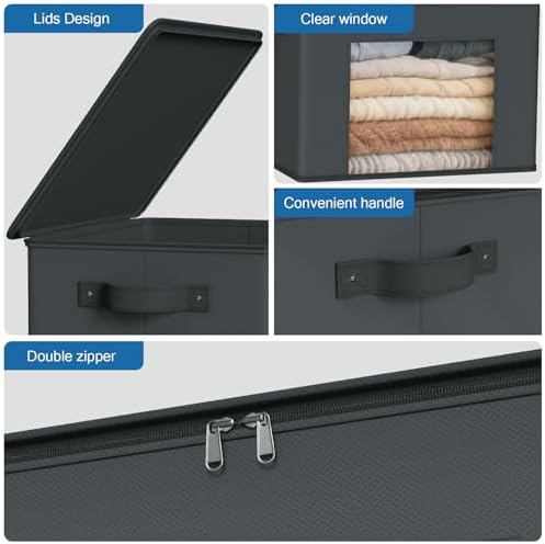 Zilink Fabric Organizer Bins with Lids Cloth Storage Bins, Dark Grey, 4Pack - Image 3