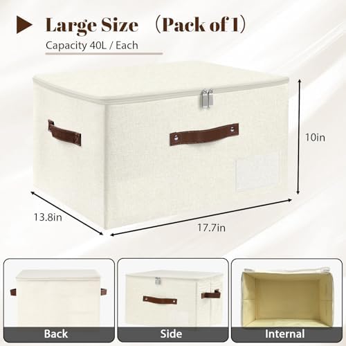 ANMINY Storage Box Fabric Bins with Zipper Lid, 17.7"x13.8"x10" Beige, 3PCS - Image 6