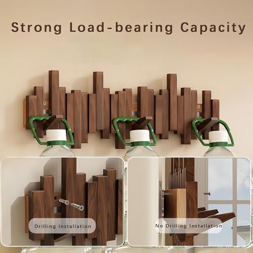 ELECANE Key Holder Wall Mount, Splicable Wooden Piano Coat Rack Wall Mount, Modern Wall Art Flip Down Magnetic Hooks Wall Hook Hat Hanger for Entryway Key Holder Bedroom Kitchen (White, 6 Hooks) - Image 4