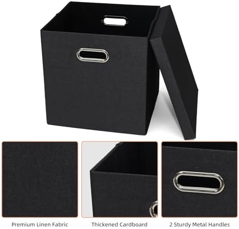 Storage Bins with Lids, Linen Fabric Boxes Organizer Containers with Lid Foldable Storage Box Basket for Closet, Shelves, Home, Office,12 x 12 x 12 Inch, 4 Pack, Black, AG3006-7 - Image 4