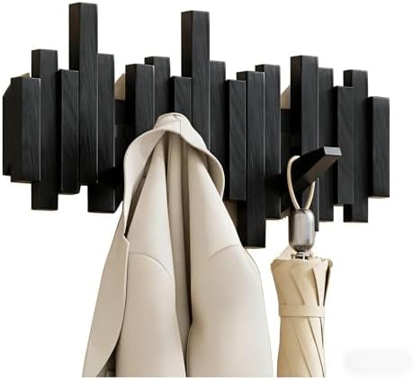 ELECANE Key Holder Wall Mount, Splicable Wooden Piano Coat Rack Wall Mount, Modern Wall Art Flip Down Magnetic Hooks Wall Hook Hat Hanger for Entryway Key Holder Bedroom Kitchen (Black, 6 Hooks) by Unknown