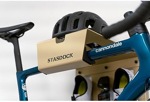 Stasdock Wall Bike Rack | Bike Storage Wall Mount System | For Race Bicycles (New Gold) and Mountain Bikes | Bike Shelf | Indoor bike wall bracket | Store your helmet and shoes | Home and Garage - Image 4