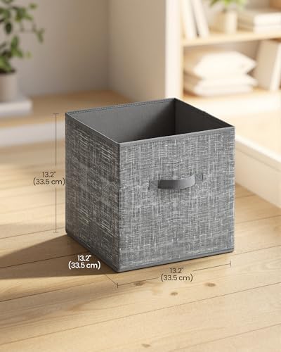 SONGMICS HOME Foldable Storage Cubes Set of 10, Fabric Shelf Organizer Bins with Handles, Closet Storage Boxes for Clothes, 13.2 x 13.2 x 13.2 Inches, Gray - Image 5