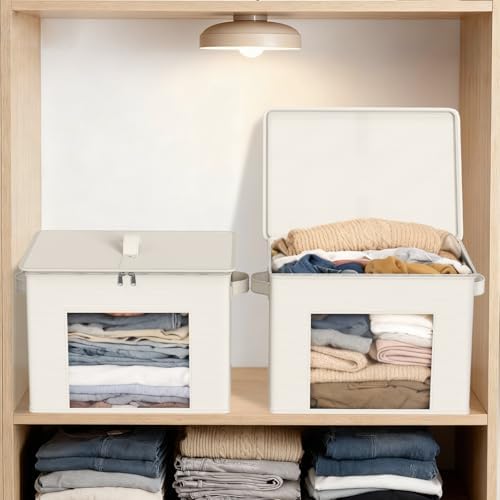 Zilink Fabric Storage Bins with Lid Sweater Closet Organizer, Beige,4 Pack - Image 5