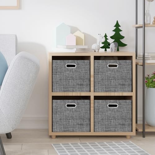 Posprica Closet Storage Bins, 4 Pack Large Closet Shelf Organizers, Linen Fabric Decorative Storage Baskets for Organizing, Foldable Storage Box for Clothes, 16.5x12x10.25 Inch (Black) - Image 7