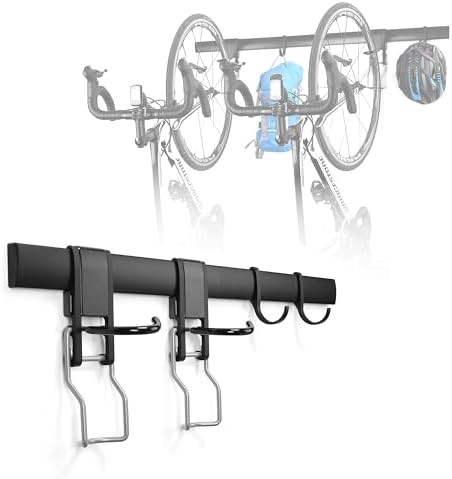 Wall 2/3/4 Bike rack, Fits Max 3 Inch for Mountain Bike eBike, 110 lbs Weight Capacity, with Helmet Hook, Modular Hook Track Design Heavy duty Wall mount Bicycle Hanger for Garage Storage by HOMENOVA-ModularExpandable