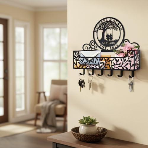 Personalized Metal Family Name Key and Mail Holder, Wall Mount Entryway Organizer with Hooks, Custom Key Rack for Kitchen, Bathroom, and Home Storage - Image 4