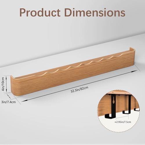 Coat Rack Wall Mount with Hidden Hooks, Wall Hooks with Shelf, Wall Key Holder Mount Wooden Shelf Entryway Hooks for Bedroom Bathroom for Hanging Coats Hats Bags Towels (Oak Wave-Shape, 8 Hooks) - Image 2