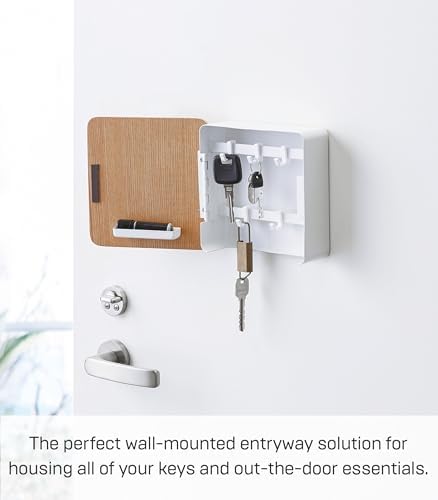 YAMAZAKI Home Rin Square Magnetic Key Cabinet - Wood Accented Keychain Organizer - Steel + Wood - Image 3