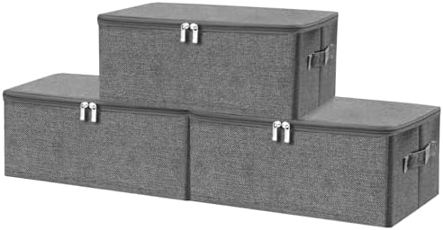 ANMINY Fabric Storage Bins with Zipper Lids, 15"x10"x6", Gray, 3 PCS by ANMINY