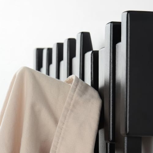 Beech Piano Key Coat Rack with 6 Flip Hooks, Black - Image 6