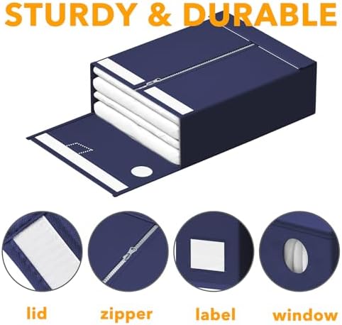 SpaceAid 9 Pack Bed Sheet Organizers and Storage, Foldable Sheet Organizer with Window for Linen Closet, Set Folder Keeper for Queen & King Size Bedding Storage (Navy Blue) - Image 6