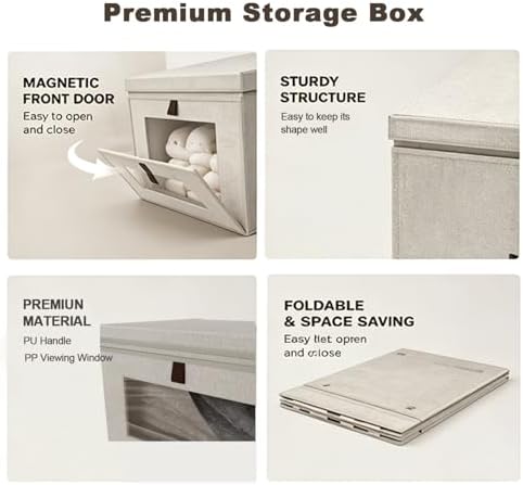 4 Pack Foldable Storage Bins with Lids, 15x10x10 Magnetic Front Open Closet Organizers, Stackable Fabric Cube Boxes for Baby Clothes, Diapers, Nursery, Toys, Yarn, Craft Room - Image 5