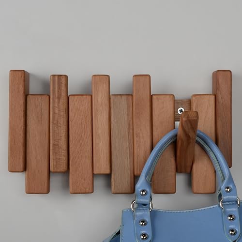 Beech Piano Key Coat Rack with 4 Flip Hooks, Natural - Image 5