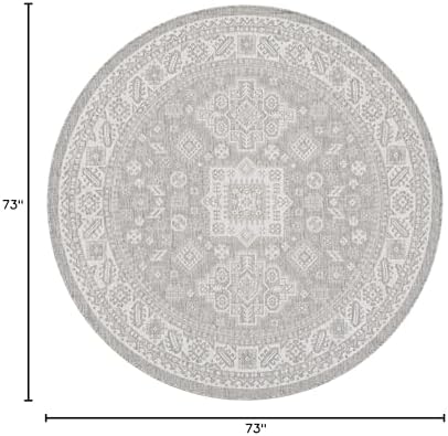 Rugs.com - Outdoor Aztec Rug – 6 Ft Round Light Gray Indoor/Outdoor Rug – Washable & Stain Resistant, Perfect for Patios, Decks, and Porches - Image 2