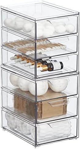 mDesign Plastic Stackable Organizer with 3 Drawers - Pull-Out Drawer Storage Bin for Bathroom Sink/Cabinet Organization - Perfect for Makeup, Small Towels, and More - Lumiere Collection, 2 Pack, Clear by mDesign