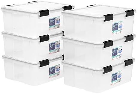 IRIS USA 6-Pack 31 Qt Storage Bins with Gasket Lids, Clear/Black by IRISUSA