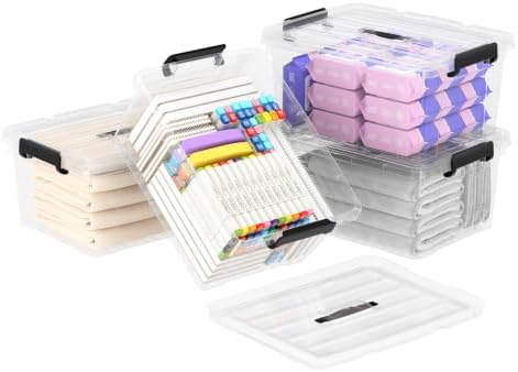 Cetomo 40Qt*4 Lidded Storage Bins, Stackable Plastic Bin with Handle, Storage Container with Secure Latching Buckles, Transparent, 40 Quart, Set of 4 by Cetomo