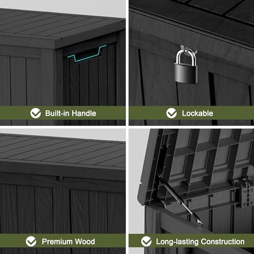 200 Gallon Waterproof Large Resin Deck Box Indoor Outdoor Lockable Storage Container for Patio Furniture Cushions Garden Tools, Black - Image 5