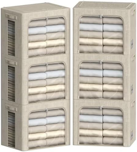 FHSQX 6 Pack Clothes Storage Bins,Beige,16.5x12.2x12.2inch(40L) by FHSQX