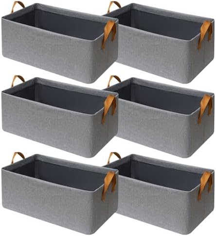 SNWDN 6 Pack Closet Cloth Storage Bins with Handles（Grey 16.5''L x 11.8''W x 9.8''H） by Unknown