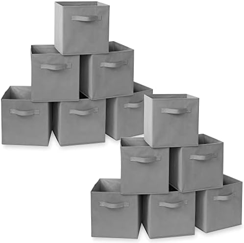 Casafield Set of 12 Collapsible Fabric Cube Storage Bins, Gray - 11" Foldable Cloth Baskets for Shelves, Cubby Organizers & More by Casafield