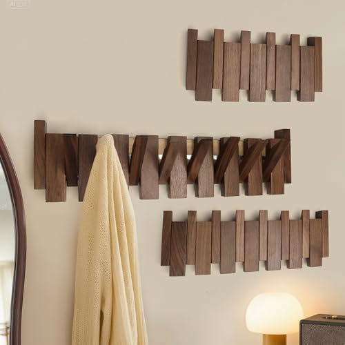 Wooden Coat Rack Hanger Wall Mount with 6 Hooks Wall Mounted Coat Rack Coat Rack Wall Mount Made of Walnut Wood - Image 3