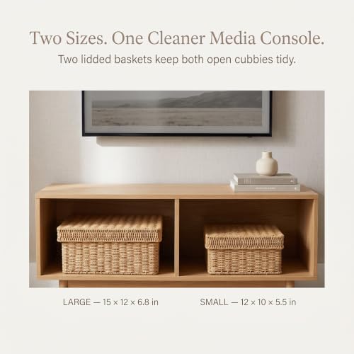 Wicker Storage Baskets with Lids for Shelves, 2-Basket Set, Natural - Image 5