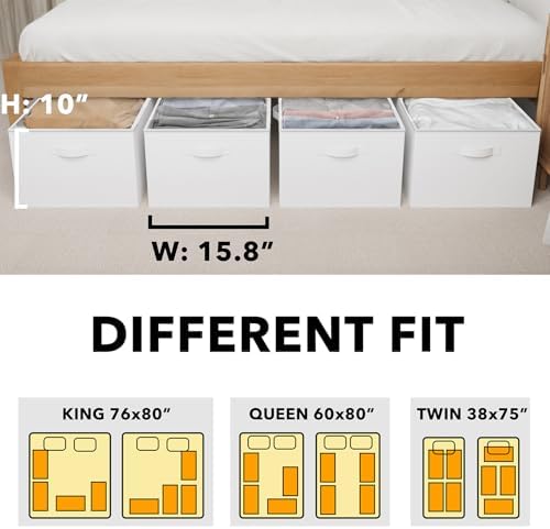 SpaceAid 4 Pack 10" High Under Bed Storage Containers, Large Underbed Storage Organizer Bins with Lids for Bedroom, Dorm, Clothes, Closet Organization, Bed Sheets and Blankets (White) - Image 4
