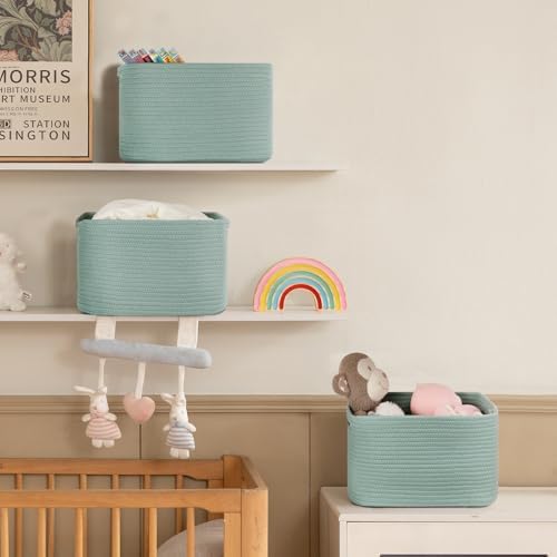 4 Pack Storage Baskets for Organizing Toys, Towels, and Clothes, Woven Basket for Shelves, Sturdy Nursery Cube Bins for Storage, 13''L x9''W x7.8''H, Frosty Green - Image 5