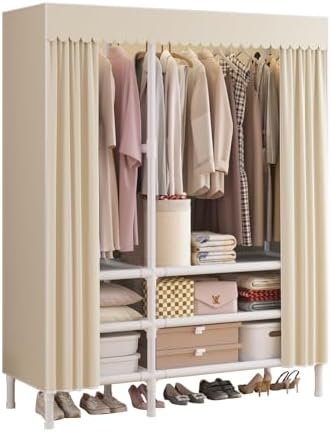 Portable Closet with Cover 43.3"x17.7"x65.7" Wardrobe Closet Pale Yellow by WEALTHYHEART