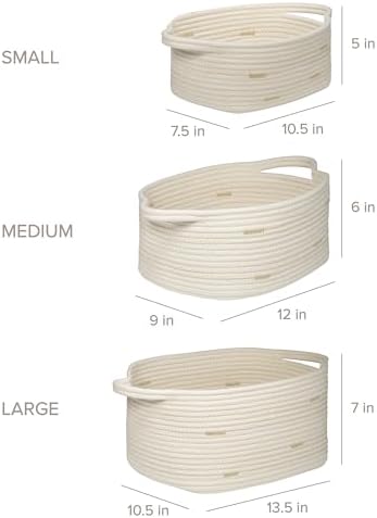 RGI Home Storage Baskets for Organizing, Fabric Rope, Set of 3, Decorative Woven Bins with Easy-Carry Handles, Multiple Sizes, Durable and Stylish, Ivory with Beige Accents - Image 5