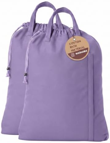 LFH Home Cotton Rich Large Premium Canvas Laundry Bag, Heavy Duty Washable Laundry Hamper with Drawstring & Handles, Multi-Use Clothes Storage for Home, Travel & College 20"x30" (Pack of 2) - Lavender by LFHHomePrivateLimited