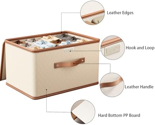 Tuza 4 Pack Storage Bins with Lids, Collapsible Closet Organizer Container, Fabric Organizer Box with Handles, Decorative Storage Boxes with Lids for Organizing Clothes, Books, File, White, Large - Image 6