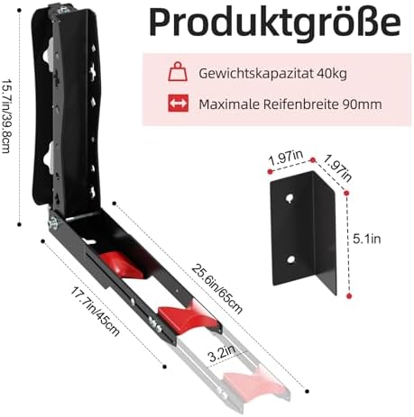 Urban Deco Swivel Bike Wall Mount,Adjustable Bike Hanger,Space Saving Bike Rack Garage,Easy to Load and Unload Bike Rack Wall Mount Can Hold Up to 77 lbs (Black+red 2PK) - Image 2