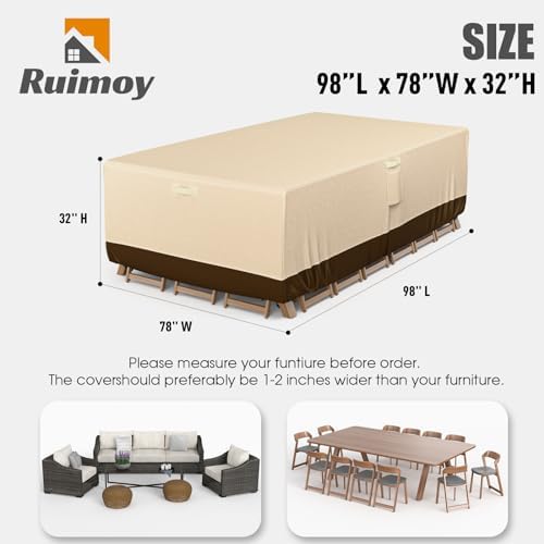 Patio Furniture Covers, Outdoor Furniture Cover Waterproof, General Purpose, Outside Table and Chair Covers, Heavy Duty 600D (98 Inch L x 78 Inch W x 32 Inch H)-Brown - Image 2